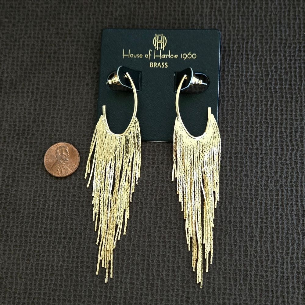 House🏠 of Harlow 1960 Dangling Gold💛 Cobra🐍 Chain⛓ Tassels Earrings - Picture 10 of 15